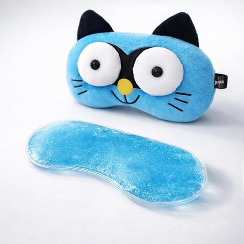 Image of Jenna Cute 3D Sleeping Eye Shade Mask Cover For Insomnia, Meditation, Puffy Eyes And Dark Circles With Gel Pack Cat Blue
