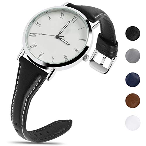 Fullmosa Sliim Leather Watch Band, Classic Narrow Leather Watch Strap with Quick Release for Men Women 22mm, Black