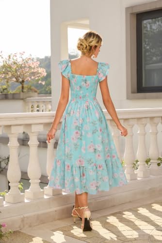 Image of GRACE KARIN Women's Summer Floral Maxi Dress 2026 Ruffle Sleeve Smocked Sundress Flowy Wedding Guest Long Dresses with Pocket