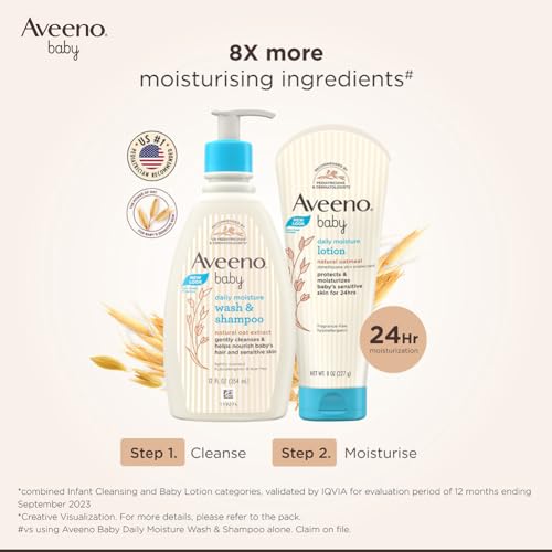 Image of Aveeno Baby Daily Moisture Wash and Shampoo (100ml) | Cleanses hair & body | Oat kernel extract & glycerin | Tear-free, soap-free, paraben-free, hypoallergenic | US #1 Pediatrician recommended