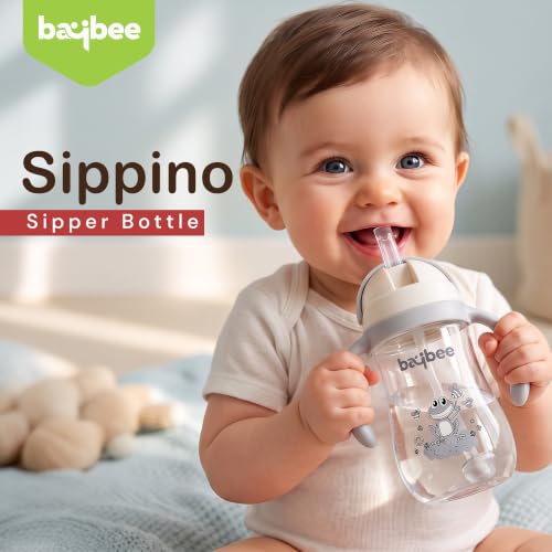 Image of BAYBEE Insulated Baby Sippy Cup for Kids 300 ml | Anti Spill Sipper Bottle with 360 Weighted Straw & Rotating Handle | V Type Straw Bottle BPA Free & Non Toxic for Toddler 6+Months (Grey)