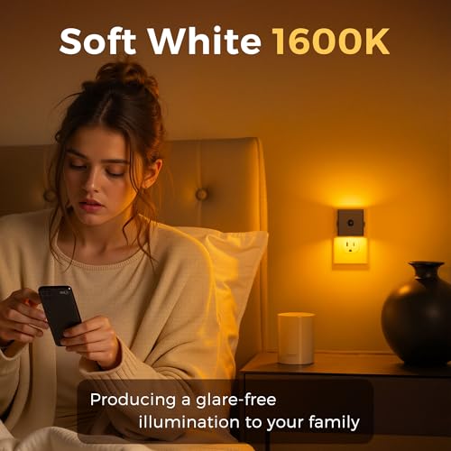 Image of L LOHAS LED Motion Sensor Night Light, [4-Pack] Motion Activated Night Light, Motion Sensor and Dusk to Dawn Sensor, Brightness Adjustable,Amber Nightlight for Bathroom Hallway Kitchen