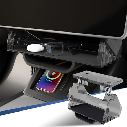 Klutchtech for Tesla Model Y Juniper & Model Y L Under Screen Storage Organizer 2025-2026/Model 3 Highland 2024-2026 Hideable Center Console Organizer Tray for Model Y Juniper Accessories Black