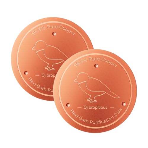 Qi propitious Bird Bath Copper Disk – 99.99% Pure Copper Water Cleaner, 1 mm Thick with Stable Triple-Point Support, Safe Natural Solution for Outdoor Birdbaths Bowls, for All-Season Use,Bird,2pcs