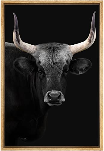 Idea4Wall Framed Canvas Print Wall Art Rustic Farmhouse Cow Bull Portrait Photography Animals Wildlife Nature Modern Art Decorative Realism For Living Room cover