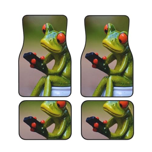 Fun Porcelain Frog On Toilet Funny Green Cartoon Animal All-Weather Floor Mats -...