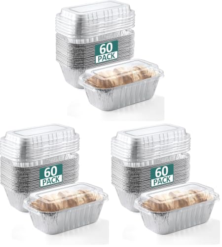 Image of NEEBAKE 180 Pack 6x3.5x2 Disposable Aluminum Loaf Pans with Lids Small-Aluminum-Foil-Pans-Tin-Foil-Baking-Pans-Tin-Trays-Food-Containers-for-Baking-Cakes-Bread-Meat-Loaves