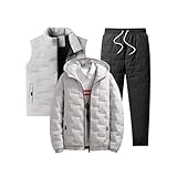 [YJSO] 中綿コート メンズ 上下セット 冬 大きいサイズ スポーツウェア 4XL 厚手 アウター 長ズボン セットアップ カーキ 防寒着 スウェット 3点セット おしゃれ カジュアル 保温ジャケット ジップアップ ランニング スポーツ 通勤 普段着