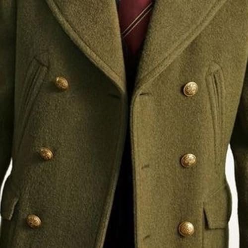 Men's Mid Length Pocket Trench Jacket Long Sleeve Suit Collar Faux Woolen Coat Winter Warm Double Breasted Pea Coat3