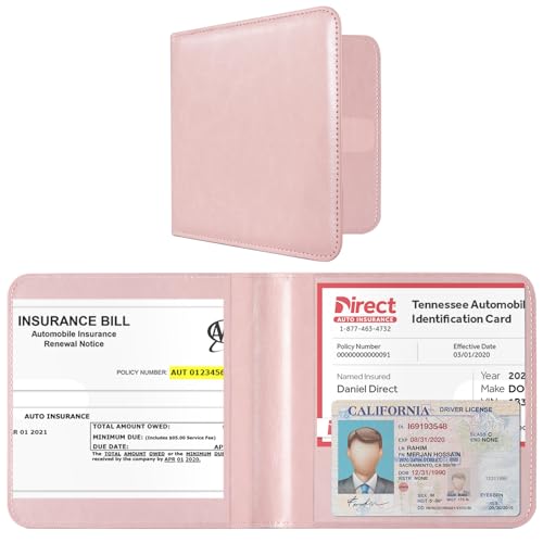 Image of CoBak Car Registration and Insurance Holder - Vehicle Glove Box Car Organizer, Auto Truck Comparment Accessories Case for Essential Document, Driver License, Cards (Light Pink)