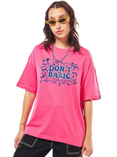 T-shirt imprimé graphique pour femme coupe surdimensionnée en coton Bewakoof
