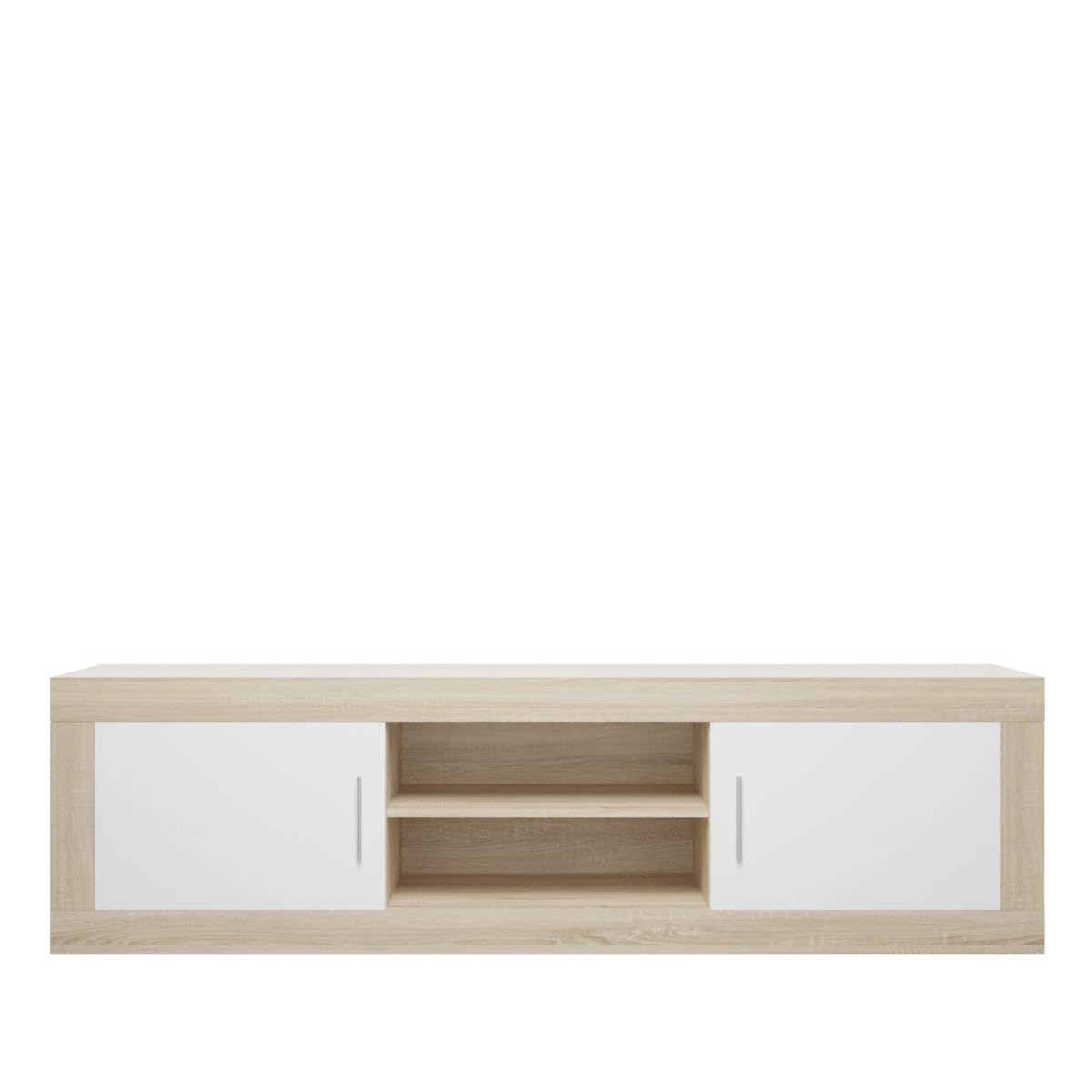 amuéblate online - Mueble de TV Moderno Modelo Indiana, 2 Compartimentos de Almacenamiento y 2 Puertas, Color Cambria - Blanco, Medidas: 50cm (Alto) x 180cm (Ancho) x 41,4cm (Fondo)