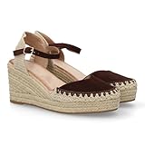 101112 Sandalia de Cuna de Yute para Mujer, Comodas y Elegantes con Detalles Trenzados en la Pala, Diseno Moderno con Cierre de Hebilla, Cualquier Ocasion. Marron Talla 39