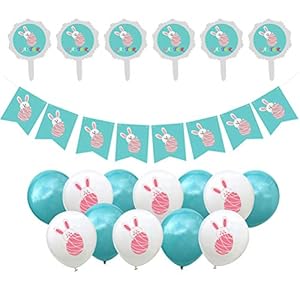 Cabilock 1 set paasfeest decoraties met konijntje banner ballonnen en taart toppers