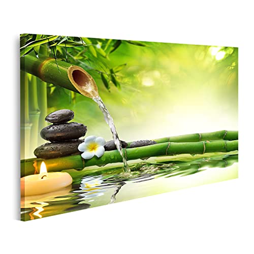islandburner Tableau sur toile Spa Zen Stones dans jardin avec eau courante Cadre Affiche Poster Murale Tableaux