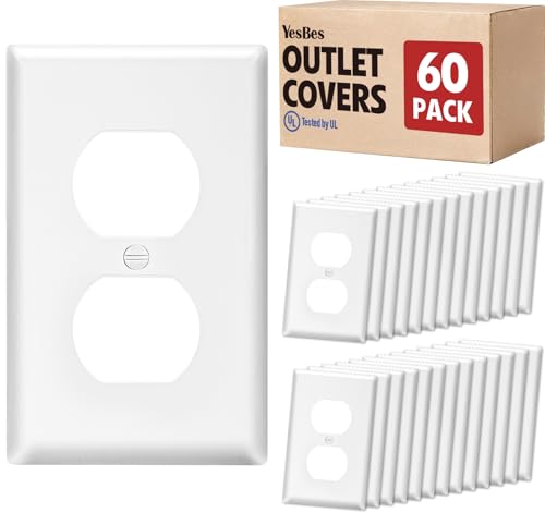 60 Pack Outlet Covers Bulk Light Switch Cover Plate Standard Size 1-Gang 4.50 x 2.75 Duplex Wall Plates Outlet Covers Wall Plate Polycarbonate Thermoplastic White
