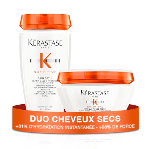 KÉRASTASE Nutritive - Routine Cheveux Secs à Très Secs - Shampoing Bain Satin + Masque Cheveux Masquintense Riche - Apporte des Nutriments Essentiels,...