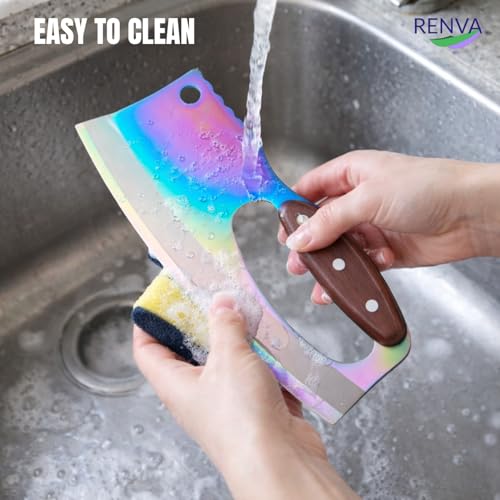 Image of RENVA Premium Carbon Stainless Steel Chef Knife Set with Wooden Handle,Kitchen Knife for Meat,Vegetable,Fruits and More(21x9cm). (Rainbow, Knife)
