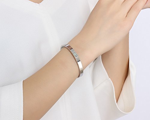 Xuanpai Compatible With Bracelet Bracelet 6Mm Free Custom Engraving Initial Name Date Stainless Steel Cuff Bangle Bracelet For Women Men (Diam 56Mm/Sliver, Non-Engraving) #TOP4