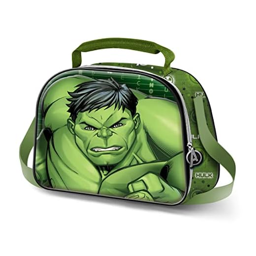 Hulk Challenge-Bolsa Portamerienda 3D, Verde, 25.5 x 20 cm