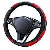 YUDICP Car Steering Wheel Cover Leather, Breathable Anti-Slip, Carbon Fiber Sports Elastic Band Without Inner Ring Wheel Cover for Fit Four Seasons (black-red)