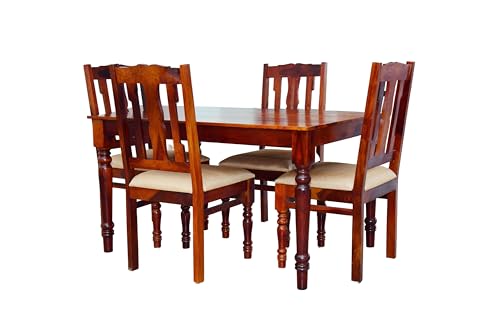 Image of Sheesham Wood 4-Seater Dining Table Set with Cushioned Chairs | Solid Wooden Furniture for Home & Kitchen (Maple, 4 Seater)
