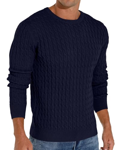 Askdeer Men's Crewneck Sweater Ribbing Edge Classic Knitted Sweater