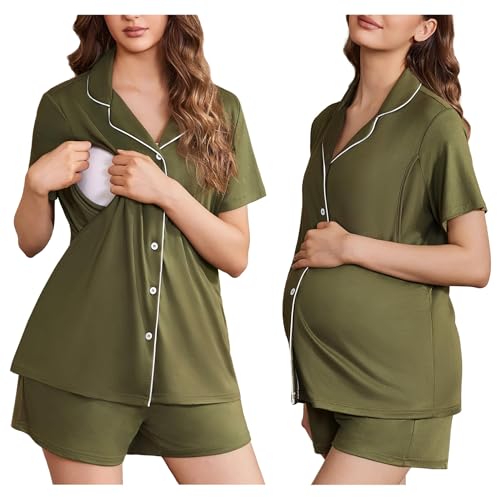 Image of Ekouaer Women's Maternity Nursing Pajama Sets Button Down Postpartum Pajamas Short Sleeve Breastfeeding Clothes