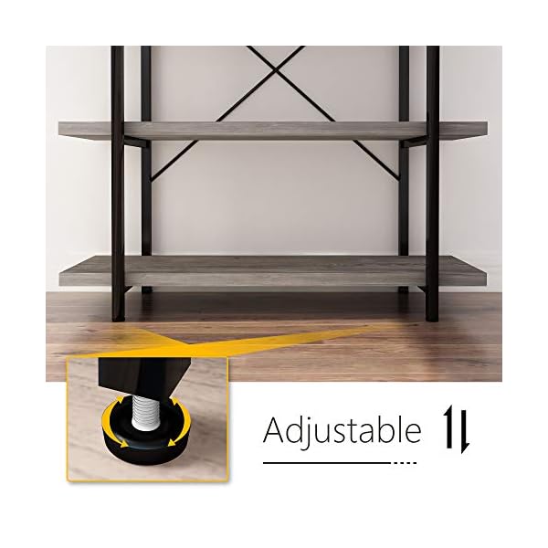 45MinST Vintage Industrial Style Bookcase/Metal and Wood Bookshelf Furniture for Collection，Grey Oak 3/4/5 Tier - Image 6