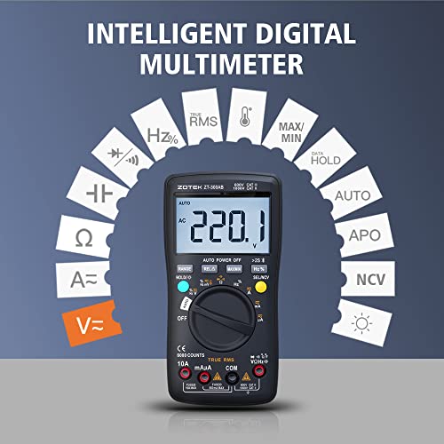 Zotek Zt-300Ab Bluetooth Digital Multimeter True Rms Tester Automatic Mode/Auto Ranging 6000 Counts Measures Voltage Current Resistance Capacitance Frequency Temperature Diode Duty Cycle #TOP2