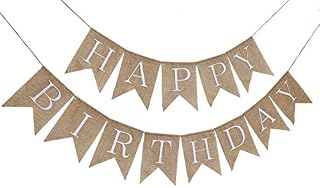 Rustic Happy Birthday Burlap Banner Bunting Garland Swallowtail Flags for Birthday Party Decorations by Topfunyy (White)