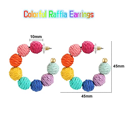 Colorful Statement Raffia Hoop Dangle Earrings for Women - Fun Summer Rattan Beach Vacation Jewelry Teacher Gifts 6