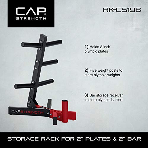 CAP Barbell Olympic Plate Tree Storage Rack for Weights and Bar, Red - Thumbnail 2