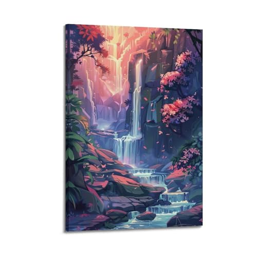 Impression sur toile de cascade rose Glow Creek Falls pour illuminer une chambre sombre