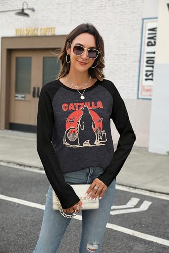 Image of JINTING Cat Shirts for Women - Loose Fit Lightweight Long Sleeve Graphic Autumn Outfits Printed Blouse Casual Tops