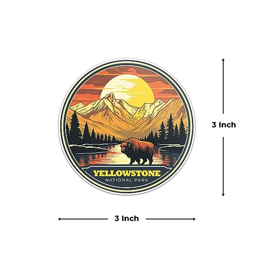 Image of Yellowstone National Park Sticker - Waterproof Vinyl Decal for Car Bumper, Laptop, Luggage, Water Bottle, Wall, and Window, Size - 3'' X 3''
