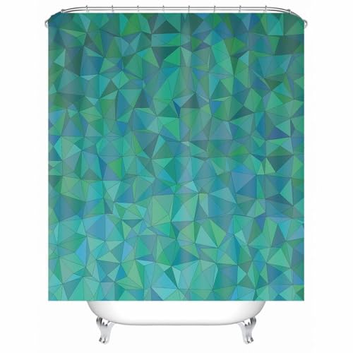 Rideau de douche vert clair géométrique en polyester anti-moisissure lavable - 2