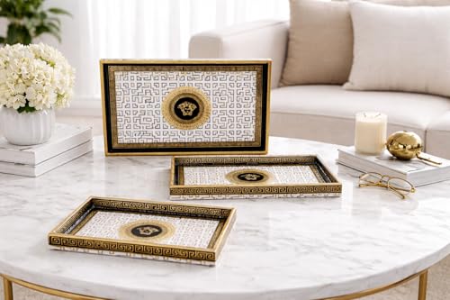 Image of Premium Wooden Serving Tray Set of 3 | Ethnic Indian Art Printed Tea, Coffee & Snack Trays | Decorative Multipurpose Home & Kitchen Serving Tray (B-02)