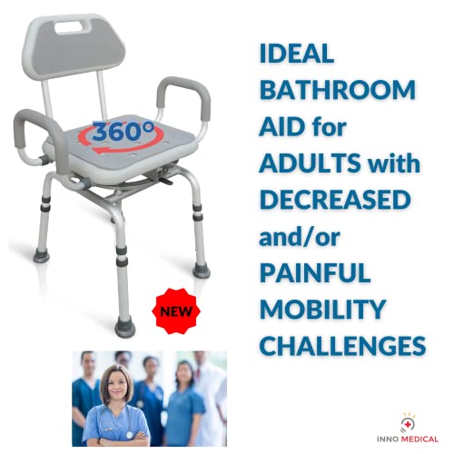 Inno Medical Premium Bathroom Swivel Padded Shower Chair Bath Bench With Back, 360 Degree Swivel Seat With Locking Mechanism And Center Lever For Easy Swivel #TOP5