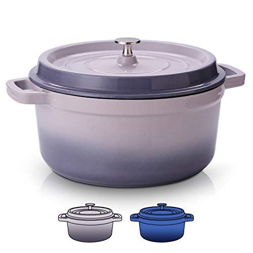 SULIVES 6 Quart White Enameled Cast Iron Dutch Oven with Lid bread baking Pot use on gas electric oven for 6-8 people(Purple)