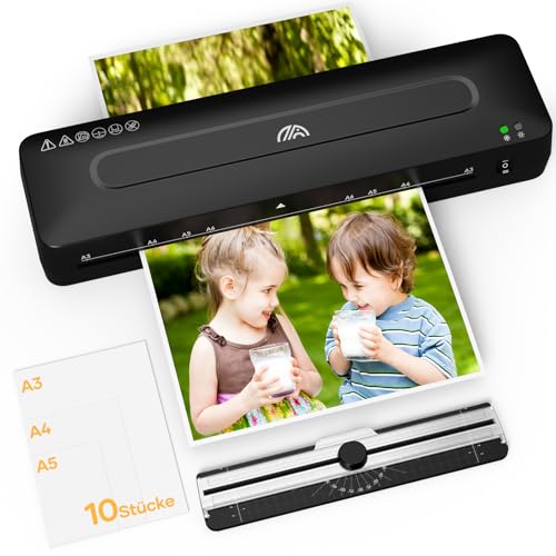 Crenova Plastificadora A3 con Guillotina, Modo Frío y Caliente, Laminadora con 10 hojas de plastificación, Ideal para Colegio Oficina Estudio Fotográfico, Negro