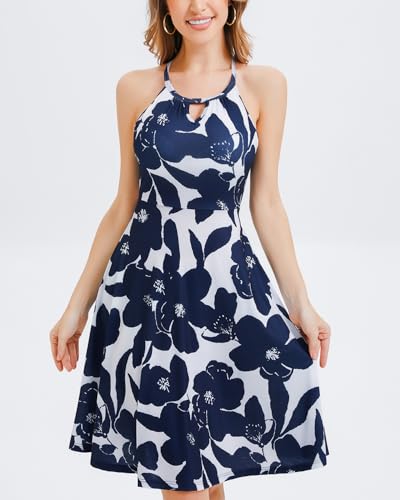 Image of ANYFITTING Built in Bra Halter Dresses for Women 2026 Summer Pockets Dress Flowy Midi Sundresses Beach Vacation