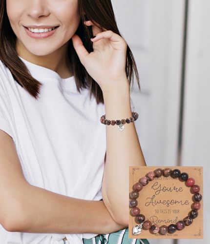 CASDAN 8Pcs Beaded Bracelets for Women Natural Stone Heart Bracelet Sometimes You Forget You're Awesome Inspirational Jewelrycard Gifts for Her Friend Sister Mom on Mother's Day/Birthday/Graduation/Easter/Christmas4
