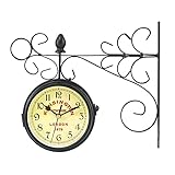 EKDJKK Retro Wall Hanging Clock Double-Sided, European Antique Wrought Iron Vintage Clock, 9.5''...