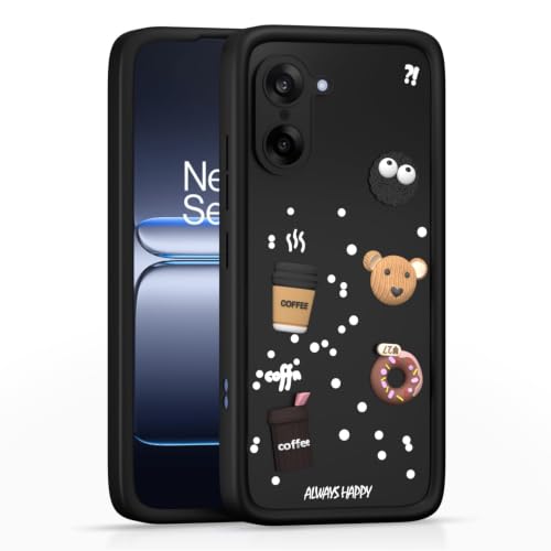 Image of Bintage Cute Fun Taddy Cartoon 3D Ball Bear Milk Donut Coffee Cup Silicon Case Full Body & Camera Protection Back Cover Compatible for OnePlus Nord CE 5 5G - Black