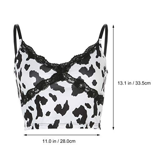 ABOOFAN Mulheres Lace Crop Top Animal Cow Print Mangas Cami Top Costas Com Alça Spaghetti Crop Tops