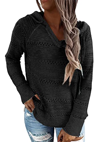 BLENCOT Women Sweater V Neck Knit Hoodie Lightweight Fall Sweatshirt
