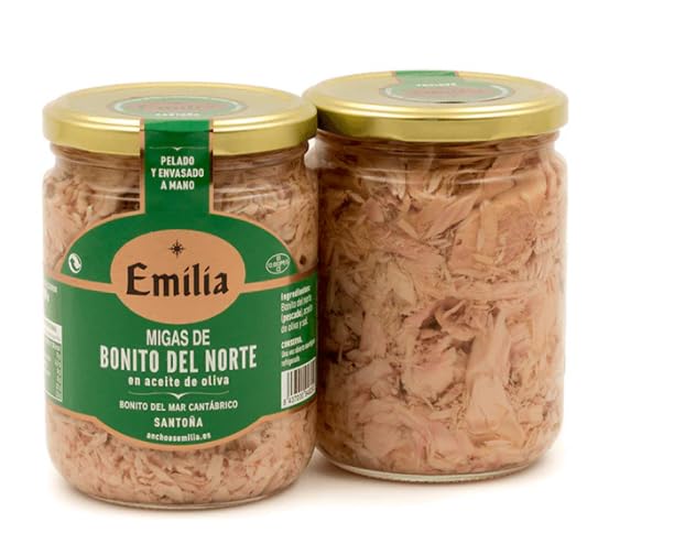 Migas de bonito del norte en aceite de oliva, conservas emilia
