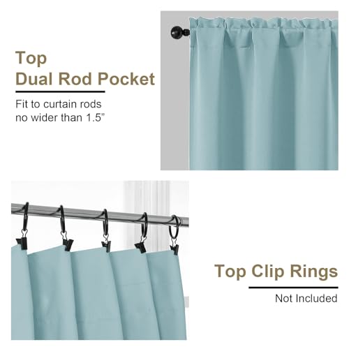 Image of Aqua Short Blackout Curtains for Bedroom 54 Inches Long 2 Panels, Modern Window Treatment Solid Thermal Insulated Curtains for Living Room, Dual Rod Pocket Blackout Drapes, 2x40Wx54L Inches