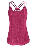 GRACE KARIN Women's Sleeveless Sparkle Shimmer Camisole Vest Double Strap Sequin Tank Tops Rose Red